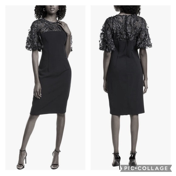CARMEN MARC VALVO 3D Floral-Appliqué Black Sheath Dress Bnwt size 16 - Picture 4 of 6